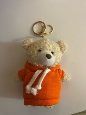 Plush Bear Purse Charm with Orange Hoodie -